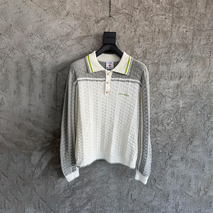 casablanca color block terry cotton long sleeve polo shirt